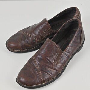 Clarks Bendables Textured Leather Comfy Brown Slip On Loafers Flat US9.5 UK7.5